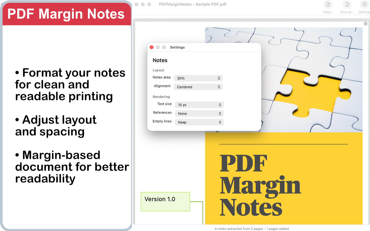 PDF Margin Notes settings for creating clean printable PDF notes on Mac