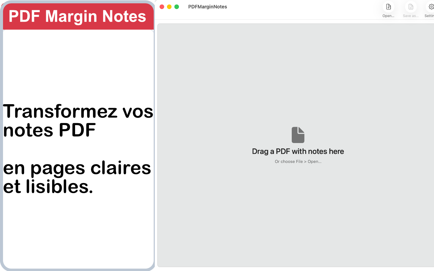 Capture d’ecran de PDFMarginNotes montrant une mise en page claire des annotations pour l’impression